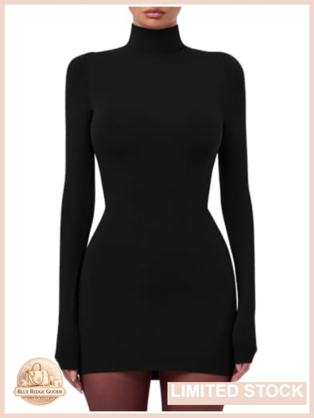 Women's High Neck Long Sleeve Bodycon Mini Dress Stretchy Club Night Out